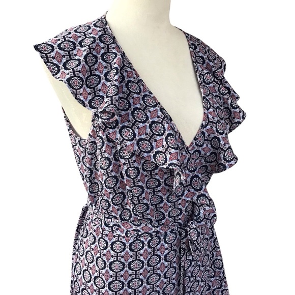 Max Studio Sleeveless Ruffle Wrap Geometric Midi Dress Size Medium NEW - Picture 7 of 11